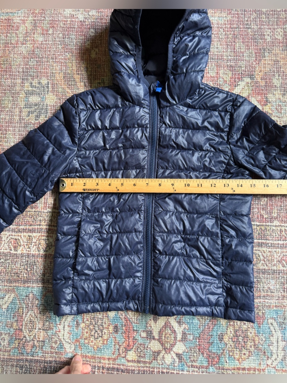 Primary Kids 6-7 Hooded Blue Puffer Jacket - Picture 4 of 8